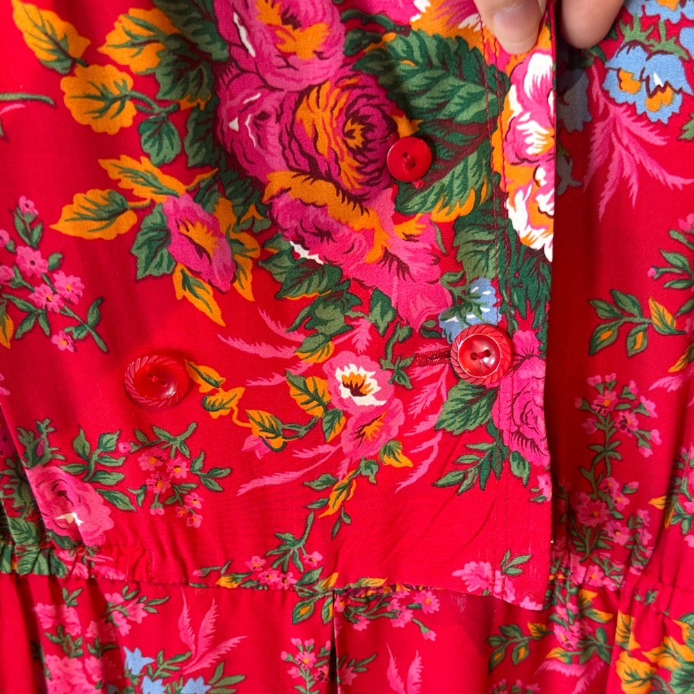 Vintage Liz Claiborne Red & Pink Floral Short Sleeve Romper - Picture 4 of 6